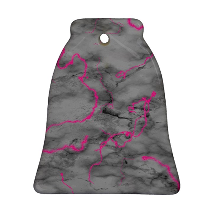 Marble light gray with bright magenta pink veins texture floor background retro neon 80s style neon colors print luxuous real marble Ornament (Bell)