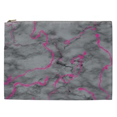 Marble light gray with bright magenta pink veins texture floor background retro neon 80s style neon colors print luxuous real marble Cosmetic Bag (XXL)