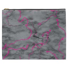 Marble light gray with bright magenta pink veins texture floor background retro neon 80s style neon colors print luxuous real marble Cosmetic Bag (XXXL)