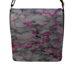Marble Light Gray With Bright Magenta Pink Veins Texture Floor Background Retro Neon 80s Style Neon Colors Print Luxuous Real Marble Flap Closure Messenger Bag (l) by genx