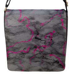Marble Light Gray With Bright Magenta Pink Veins Texture Floor Background Retro Neon 80s Style Neon Colors Print Luxuous Real Marble Flap Closure Messenger Bag (s) by genx