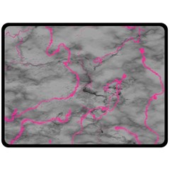 Marble light gray with bright magenta pink veins texture floor background retro neon 80s style neon colors print luxuous real marble Double Sided Fleece Blanket (Large) 