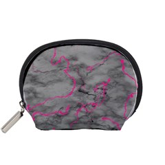 Marble Light Gray With Bright Magenta Pink Veins Texture Floor Background Retro Neon 80s Style Neon Colors Print Luxuous Real Marble Accessory Pouch (small) by genx