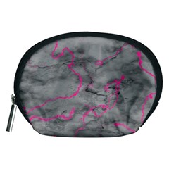 Marble light gray with bright magenta pink veins texture floor background retro neon 80s style neon colors print luxuous real marble Accessory Pouch (Medium)