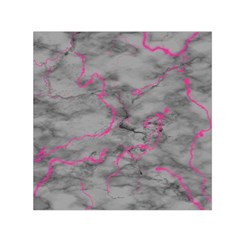 Marble Light Gray With Bright Magenta Pink Veins Texture Floor Background Retro Neon 80s Style Neon Colors Print Luxuous Real Marble Small Satin Scarf (square) by genx