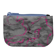 Marble light gray with bright magenta pink veins texture floor background retro neon 80s style neon colors print luxuous real marble Large Coin Purse