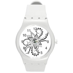 Elegant Decorative Abstract Flower Round Plastic Sport Watch (m) by FantasyWorld7