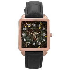 Music Clef Musical Note Background Rose Gold Leather Watch  by HermanTelo