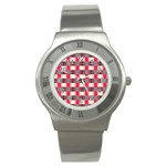 Background Texture Plaid Red Stainless Steel Watch Front