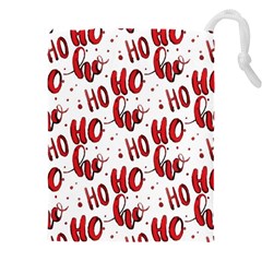 Christmas Watercolor Hohoho Red Handdrawn Holiday Organic And Naive Pattern Drawstring Pouch (5xl) by genx