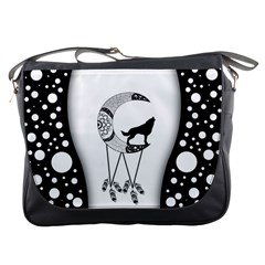 Wonderful Moon With Black Wolf Messenger Bag by FantasyWorld7