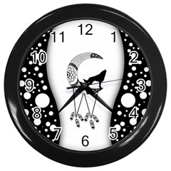 Wonderful Moon With Black Wolf Wall Clock (black) by FantasyWorld7