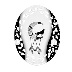 Wonderful Moon With Black Wolf Ornament (oval Filigree) by FantasyWorld7