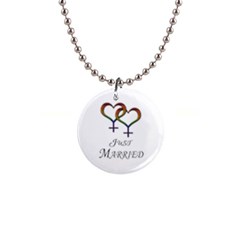 Just Married Lesbian Pride 1  Button Necklace by LiveLoudGraphics