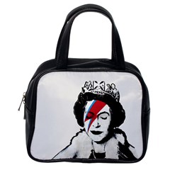 Banksy Graffiti Uk England God Save The Queen Elisabeth With David Bowie Rockband Face Makeup Ziggy Stardust Classic Handbag (one Side) by snek