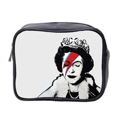 Banksy Graffiti Uk England God Save The Queen Elisabeth With David Bowie Rockband Face Makeup Ziggy Stardust Mini Toiletries Bag (two Sides) by snek