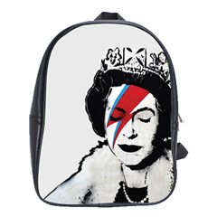 Banksy Graffiti Uk England God Save The Queen Elisabeth With David Bowie Rockband Face Makeup Ziggy Stardust School Bag (xl) by snek