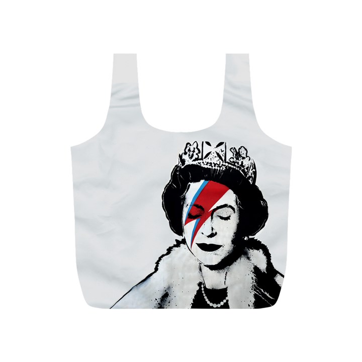 Banksy graffiti UK England God Save the Queen Elisabeth with David Bowie rockband face makeup Ziggy Stardust Full Print Recycle Bag (S)