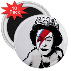 Banksy Graffiti Uk England God Save The Queen Elisabeth With David Bowie Rockband Face Makeup Ziggy Stardust 3  Magnets (10 Pack)  by snek