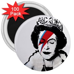 Banksy Graffiti Uk England God Save The Queen Elisabeth With David Bowie Rockband Face Makeup Ziggy Stardust 3  Magnets (100 Pack) by snek