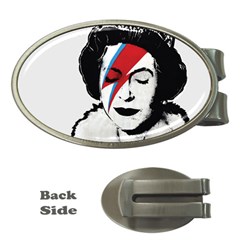 Banksy Graffiti Uk England God Save The Queen Elisabeth With David Bowie Rockband Face Makeup Ziggy Stardust Money Clips (oval)  by snek