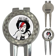 Banksy Graffiti Uk England God Save The Queen Elisabeth With David Bowie Rockband Face Makeup Ziggy Stardust 3-in-1 Golf Divots by snek