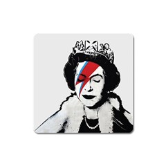 Banksy Graffiti Uk England God Save The Queen Elisabeth With David Bowie Rockband Face Makeup Ziggy Stardust Square Magnet by snek