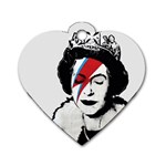 Banksy graffiti UK England God Save the Queen Elisabeth with David Bowie rockband face makeup Ziggy Stardust Dog Tag Heart (One Side) Front