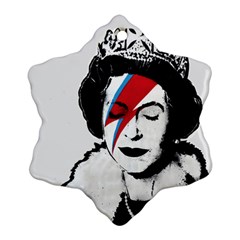 Banksy Graffiti Uk England God Save The Queen Elisabeth With David Bowie Rockband Face Makeup Ziggy Stardust Ornament (snowflake) by snek