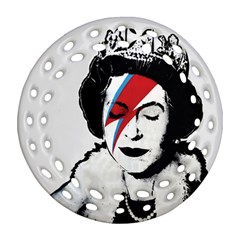 Banksy Graffiti Uk England God Save The Queen Elisabeth With David Bowie Rockband Face Makeup Ziggy Stardust Round Filigree Ornament (two Sides) by snek