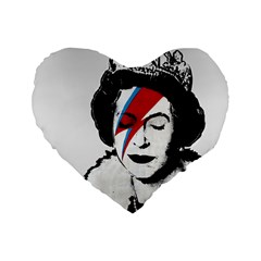 Banksy Graffiti Uk England God Save The Queen Elisabeth With David Bowie Rockband Face Makeup Ziggy Stardust Standard 16  Premium Heart Shape Cushions by snek