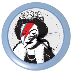 Banksy Graffiti Uk England God Save The Queen Elisabeth With David Bowie Rockband Face Makeup Ziggy Stardust Color Wall Clock by snek