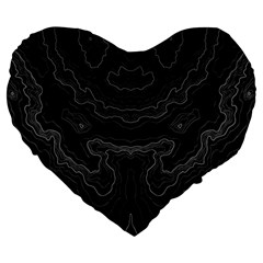 Black topography Large 19  Premium Flano Heart Shape Cushions