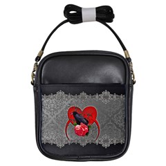 Wonderful Crow On A Heart Girls Sling Bag