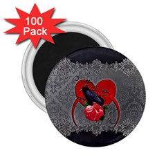 Wonderful Crow On A Heart 2.25  Magnets (100 pack) 