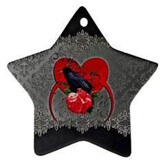 Wonderful Crow On A Heart Star Ornament (Two Sides)