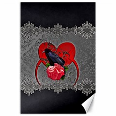 Wonderful Crow On A Heart Canvas 24  x 36 