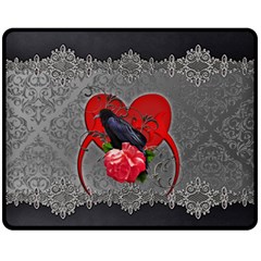 Wonderful Crow On A Heart Fleece Blanket (Medium) 