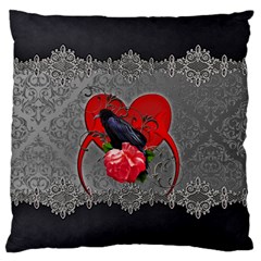 Wonderful Crow On A Heart Large Cushion Case (Two Sides)