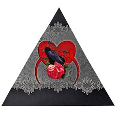 Wonderful Crow On A Heart Wooden Puzzle Triangle