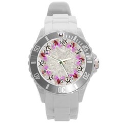 Orchidées Fleurs Abstrait Round Plastic Sport Watch (L)