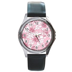 Pink Flowers Round Metal Watch by Sobalvarro