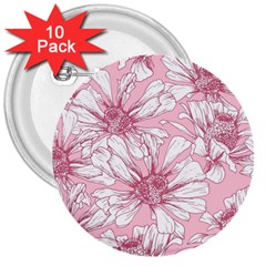 Pink Flowers 3  Buttons (10 Pack)  by Sobalvarro