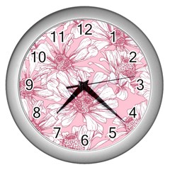 Pink Flowers Wall Clock (silver) by Sobalvarro