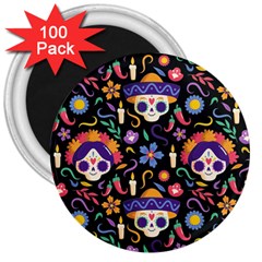 Dia De Los Muertos 3  Magnets (100 Pack) by Sobalvarro