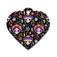 Dia De Los Muertos Dog Tag Heart (two Sides) by Sobalvarro