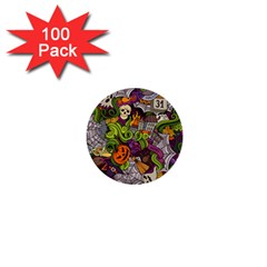 Halloween Doodle Vector Seamless Pattern 1  Mini Buttons (100 Pack)  by Sobalvarro