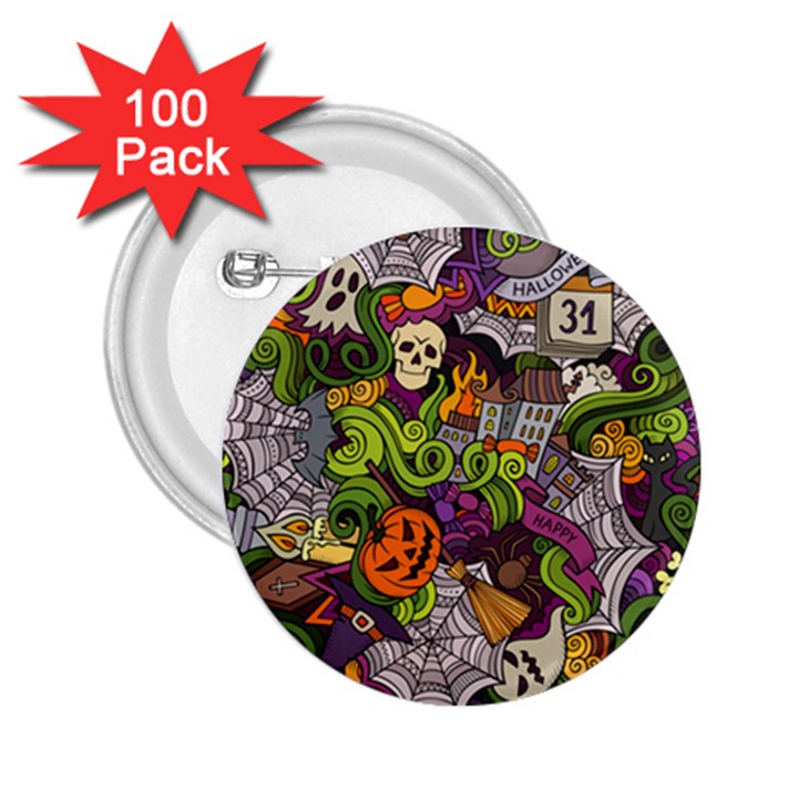 Halloween Doodle Vector Seamless Pattern 2.25  Buttons (100 pack) 