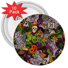 Halloween Doodle Vector Seamless Pattern 3  Buttons (10 Pack)  by Sobalvarro