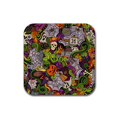 Halloween Doodle Vector Seamless Pattern Rubber Coaster (square)  by Sobalvarro